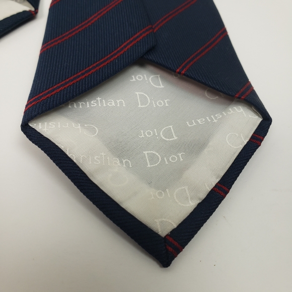 Christian Dior Striped Textured Navy Blue Red Tie - Picture 6 of 8